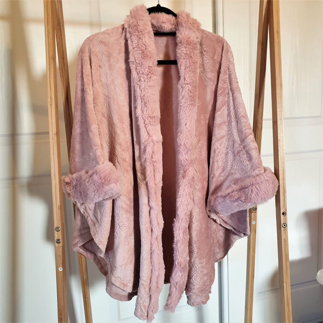 Faux Fur Coat Pink Embroidered Pattern - Tracey Glynn Fashions