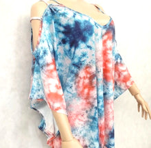 Load image into Gallery viewer, Tie Dyed Top Free Size Blue Pink - Tracey Glynn Fashions
