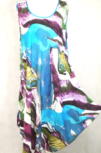 Maxi Dress Sleeveless In Blue Print. - Tracey Glynn Fashions