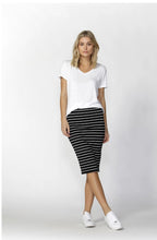 Load image into Gallery viewer, MIDI SKIRT - BLACK/WHITE STRIPE - Mittens and Me Fashions 
