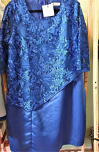 Load image into Gallery viewer, Women&#39;s Formal Dress Embroidered Royal Blue Satin Look Lace Look Top. - Tracey Glynn Fashions
