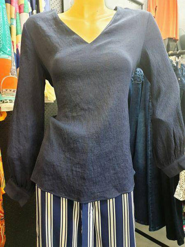 Women's Top Navy Blouse Long Sleeve Shirt Work Wear Casual - Tracey Glynn Fashions