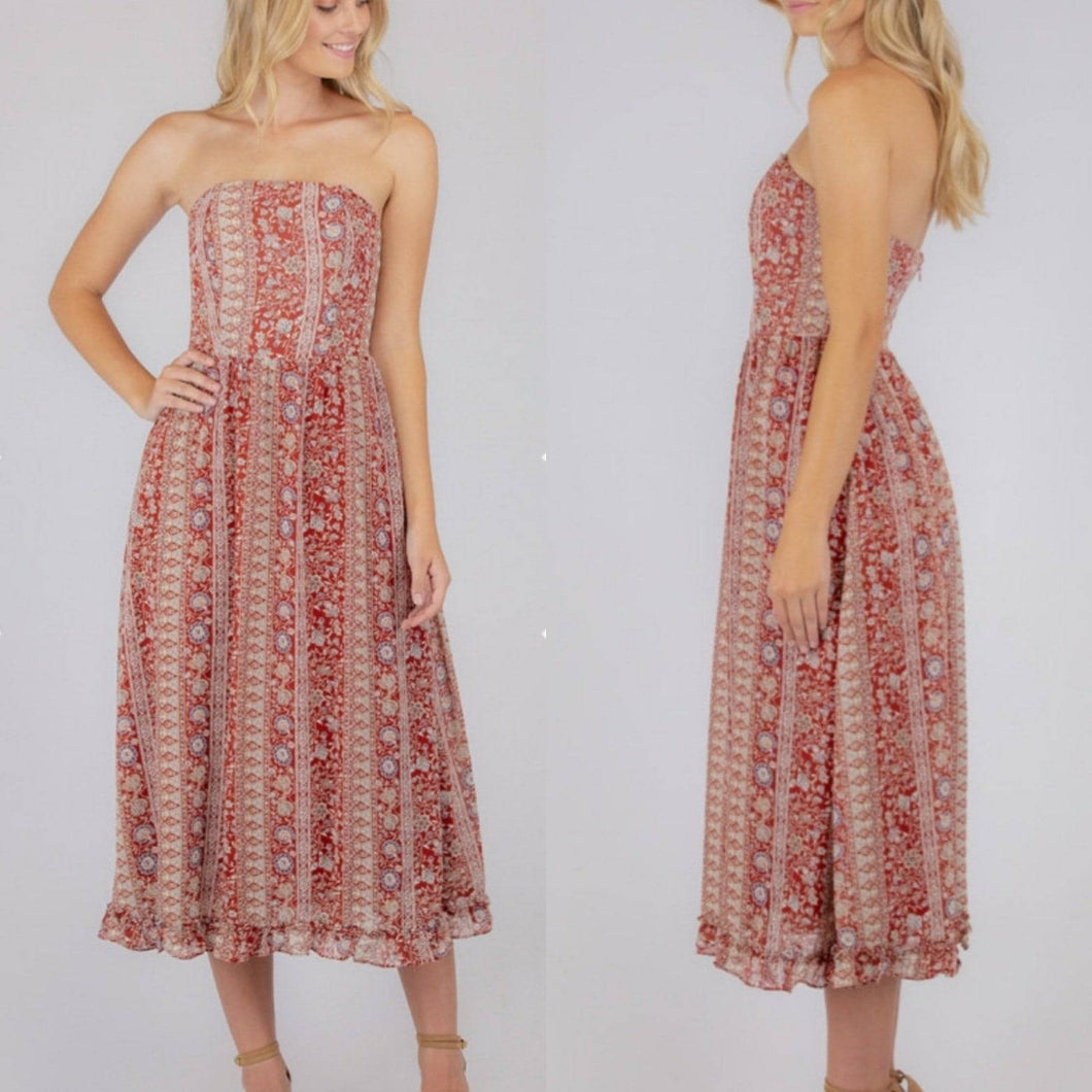 Dress Maxi Dresses Boho Strapless Or Straps Long Dress Red Formal - Tracey Glynn Fashions