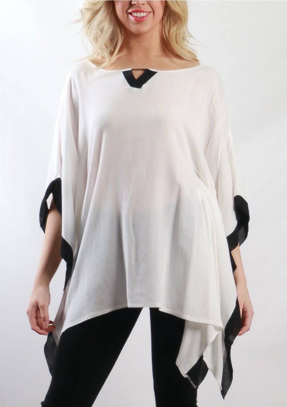 White Blouse Monochrome Over Sized Top Batwing Relaxed Fit - Tracey Glynn Fashions