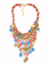Load image into Gallery viewer, Necklace Long Length Gold And Coral Multi Layered Blue White. - Tracey Glynn Fashions
