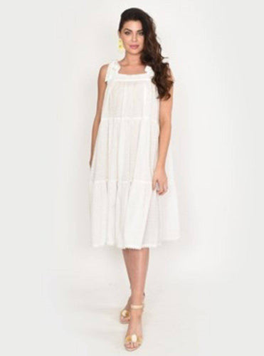 Dress White Tiered Sleeveless Free Size - Tracey Glynn Fashions