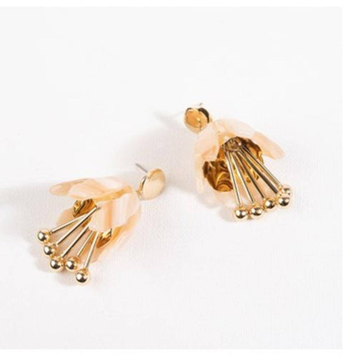 Earrings Long Drop Large Chunky Flower Pink Gold Earring Petal - Tracey Glynn Fashions