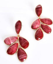 Load image into Gallery viewer, Earrings Resin Drop Petals In Berry And Gold - Tracey Glynn Fashions
