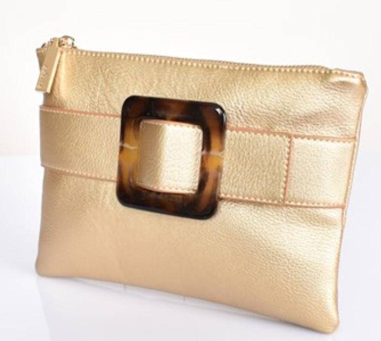 Gold Clutch Purse With Over Sized Buckle - Tracey Glynn Fashions