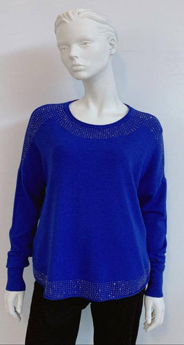 Light Knit In Royal Blue With Sparkle Trim, Cotton Blend - Tracey Glynn Fashions