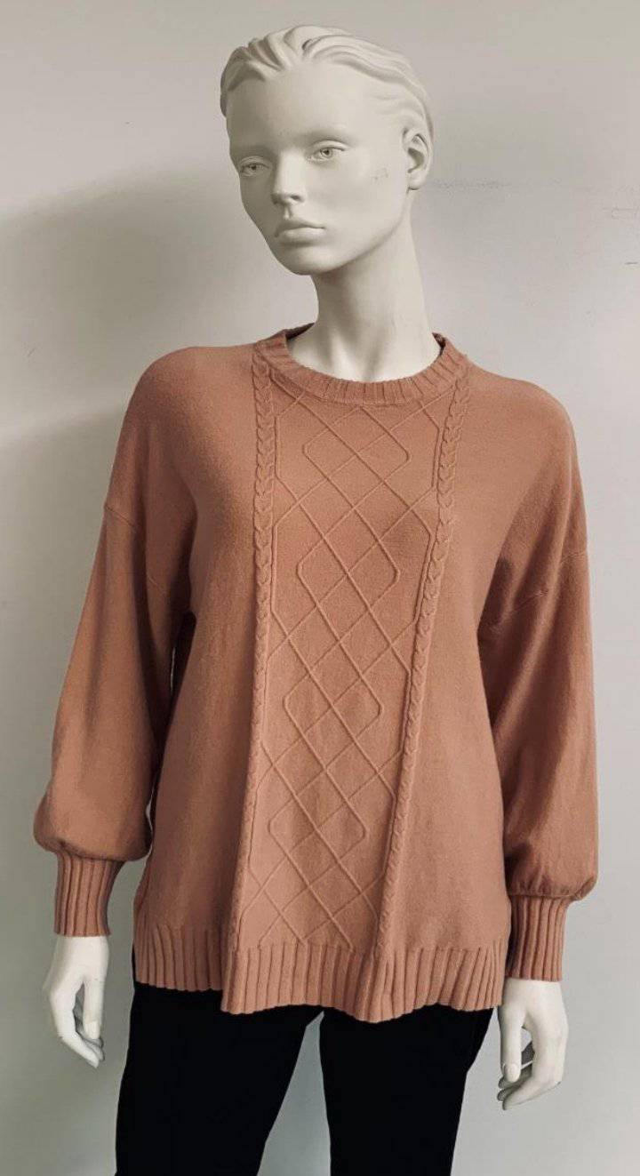 Knitted Jumper In Blush Tan Wool Blend. - Tracey Glynn Fashions