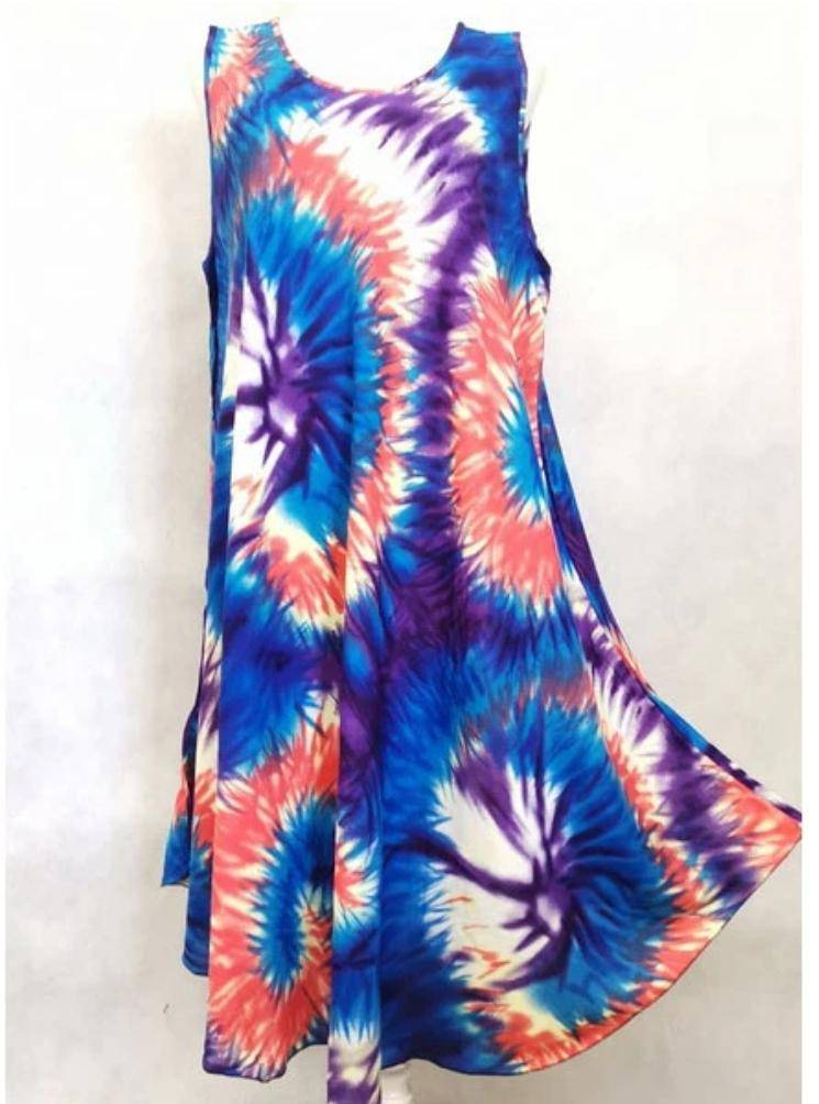 Maxi Dress Free Size Tie Dye Pattern 100% Cotton - Tracey Glynn Fashions