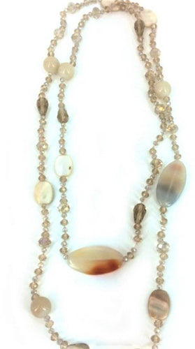 Necklace Extra Long Beads & Crystals Smooth Stones - Tracey Glynn Fashions