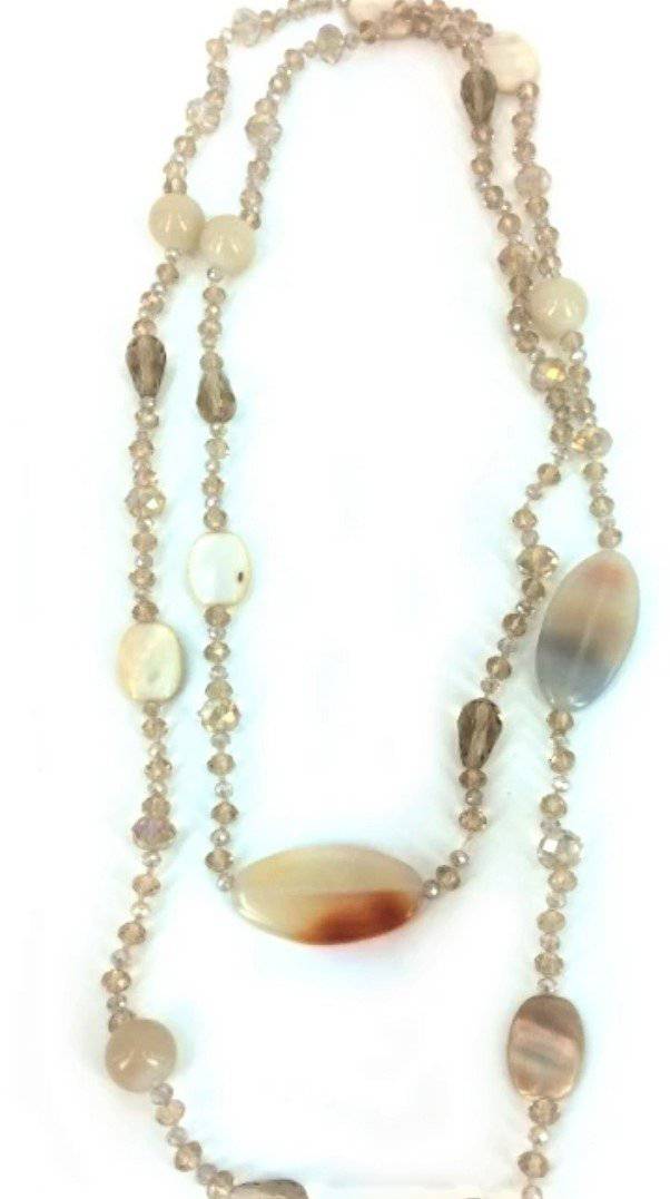 Necklace Extra Long Beads & Crystals Smooth Stones - Tracey Glynn Fashions