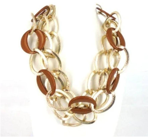 Necklace Over Sized Multi Layered Gold And Brown Rings - Tracey Glynn Fashions