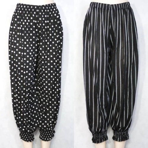 Pants One Size Stretch Black Pant Cotton 3/4 Pant Poker Dot Or Stripes Light Fabric. - Tracey Glynn Fashions
