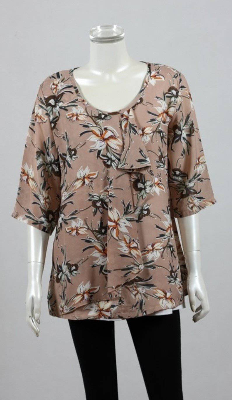 Blouse Dusty Pink With Floral Design - Tracey Glynn Fashions