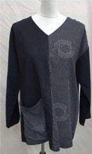 Load image into Gallery viewer, Shirt Long Sleeves Black Cotton Pocket White Contrast Pattern - Tracey Glynn Fashions
