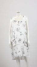 Load image into Gallery viewer, Tunic Maxi Dress White Sleeveless With Black Print With Pockets - Tracey Glynn Fashions
