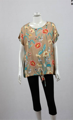 Women's Blouse in Beige With Floral Pattern Soft Cotton - Tracey Glynn Fashions