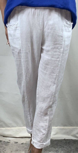 Women's White Pant Linen Cotton Made In Italy. - Tracey Glynn Fashions