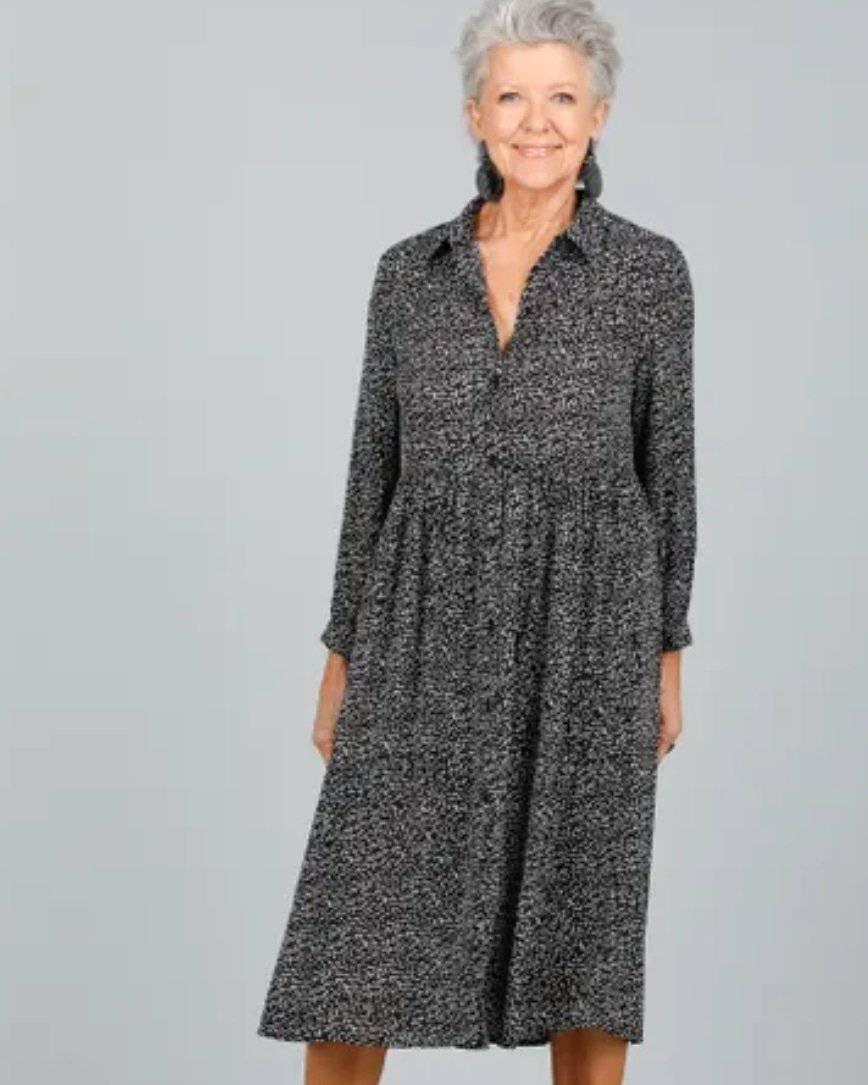 Winter Dress Maxi Dresses Plus Size Ladies  Black & White Print - Tracey Glynn Fashions