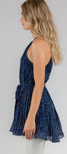Load image into Gallery viewer, Top Navy Dot Print  Pleated Hem Sleeveless - Tracey Glynn Fashions
