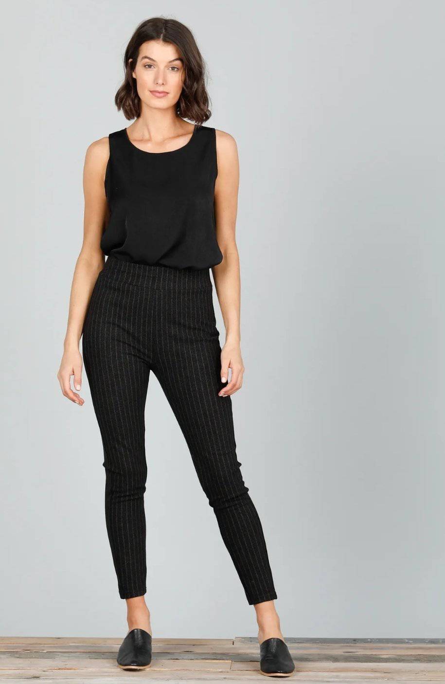 Black Pants For Winter Thick Quality Fabric Black With Pinstrips. - Tracey Glynn Fashions